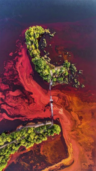 Red algae plant on the lake. abstract ecology nature concept, wild landscape with vibrant red