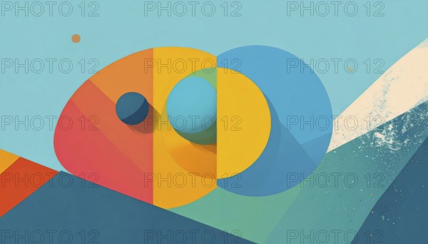 Vector art illustration, spheres, rectangles, triangles and geometric pattern, vector wallpaper