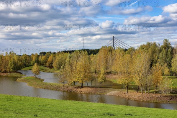 Wesel, Lower Rhine, North Rhine-Westphalia, Germany - autumn on the Lippe, trees with colorful