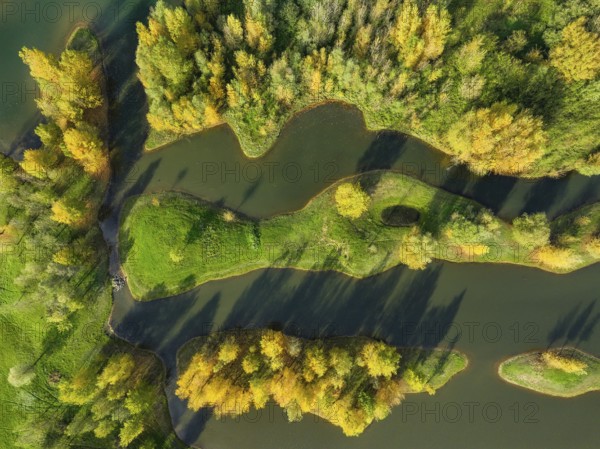Wesel, Lower Rhine, North Rhine-Westphalia, Germany - autumn on the Lippe, trees with colorful