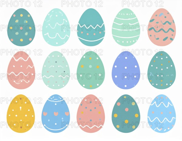 Set of easter eggs flat design on white background, abstract vector wallpaper illustration, banner