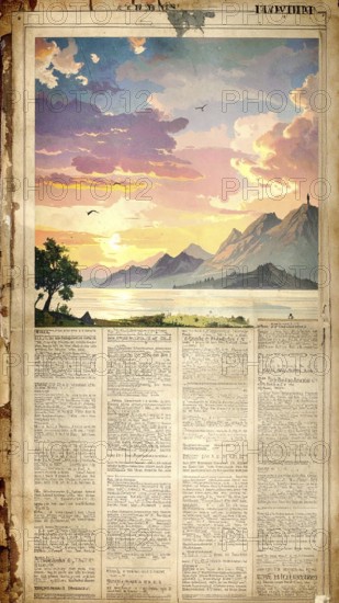 Grunge old public newspaper, texture background wallpaper illustration, vintage tattered yellow