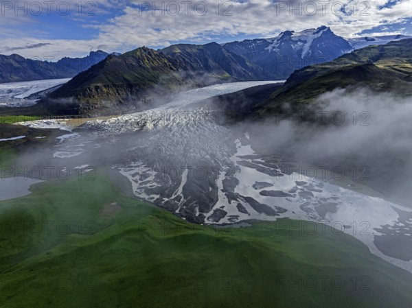 Ice floes, glacier, glacier tongue, glacier lake, sunny, cloudy, morning mood, mountains,