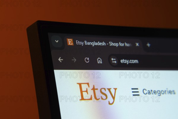 Dhaka, Bangladesh- 02 June 2025: Close-up of a computer screen displaying the Etsy web interface in