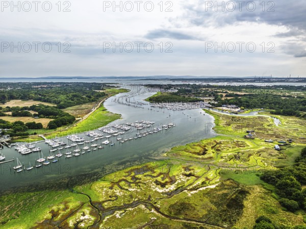 River Hamble and Swanwick Marina from drone, Swanwick, Southampton, Hampshire, England, United