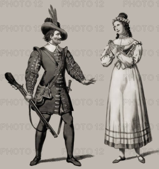 Costume designs of Max and Agathe, Romantic opera Der Freischütz by Carl Maria von Weber, 1786 -