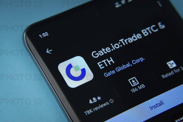 Dhaka, Bangladesh- 08 Aug 2025: Gate.io app from Google Playstore is displayed on a smartphone