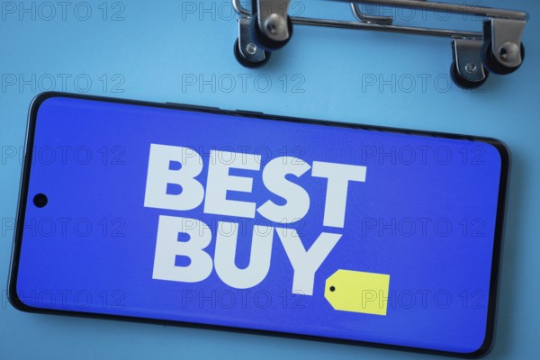 Dhaka, Bangladesh- 03 July 2025: Smartphone screen showing the Best Buy logo with shopping cart