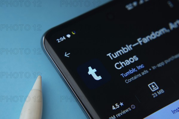 Dhaka, Bangladesh- 08 Aug 2025: Tumblr app from Google Playstore is displayed on a smartphone