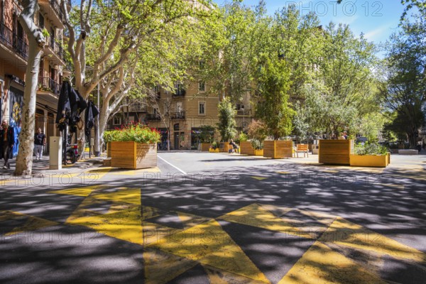 Superblock or Superilla in the Sant Antoni neighbourhood, a heavily car-restricted area of the city