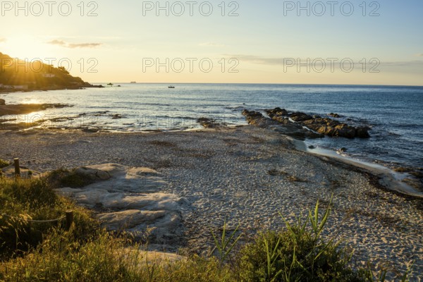Picturesque beach, Plage de Bonne Terrasse, sunrise, Saint Tropez, Var, French Riviera,