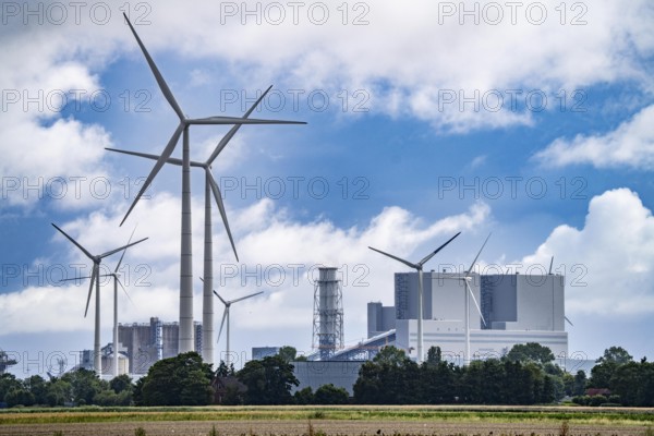 RWE coal-fired power plant Eemshavencentrale, in the seaport of Eemshaven, operator RWE Power, wind