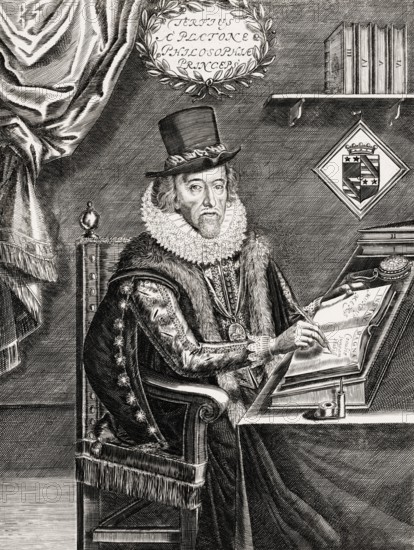 Fontispiece from the book 'Of the Advancement and Proficience of Learning, De Dignitate et
