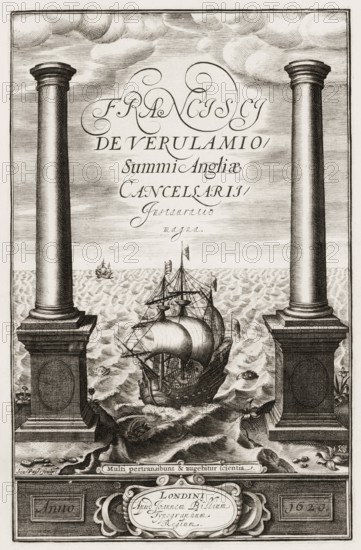 Title page of Novum organum scientiarum, a philosophical work by Sir Francis Bacon or Baron Baco of