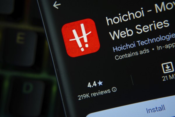 Dhaka, Bangladesh- 27 July 2025: Hoichoi app from Google Playstore is displayed on a smartphone