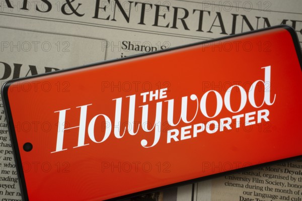 Dhaka, Bangladesh - 18 March 2025: The logo of The Hollywood Reporter is displayed on a smartphone