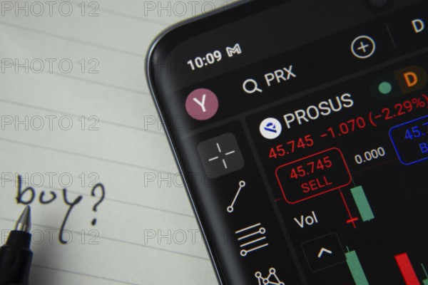 Dhaka, Bangladesh- 20 June 2025: Prosus stock trading details displayed on smartphone with
