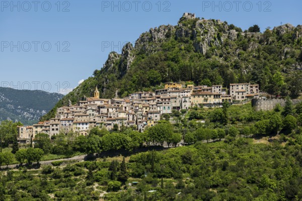 Picturesque mountain village overlooking the sea, Sainte-Agnès, near Menton, Cote d'Azur,