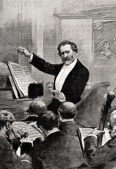Giuseppe Verdi, 1813 – 1901, Italian opera composer, conducting Aida in Paris, 1880, digitally