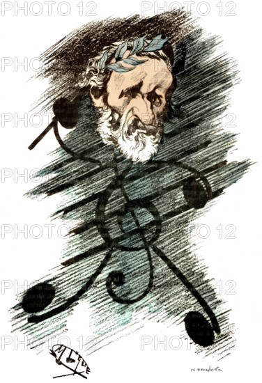 Caricature of Giuseppe Verdi, 1813 – 1901, Italian opera composer, digitally edited after Manuel