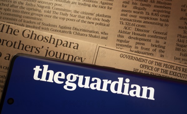 Dhaka, Bangladesh - 18 March 2025: The logo of The Guardian News is displayed on a smartphone