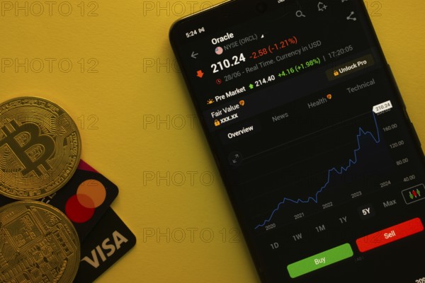 Dhaka, Bangladesh- 30 June 2025: Smartphone displaying Oracle stock data on a trading app with