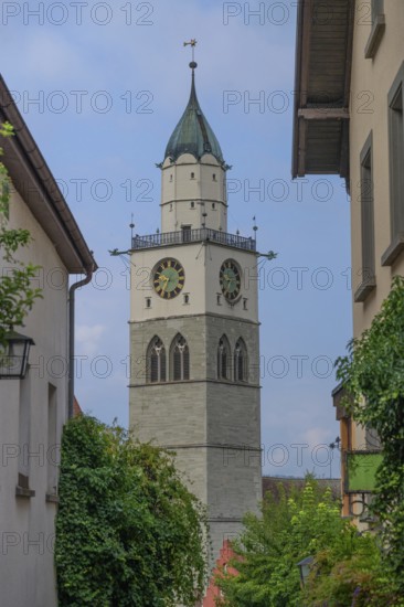 Tower of Überlingen Minster, St Nicholas, built in 1350 and 1576 in the late Gothic style,