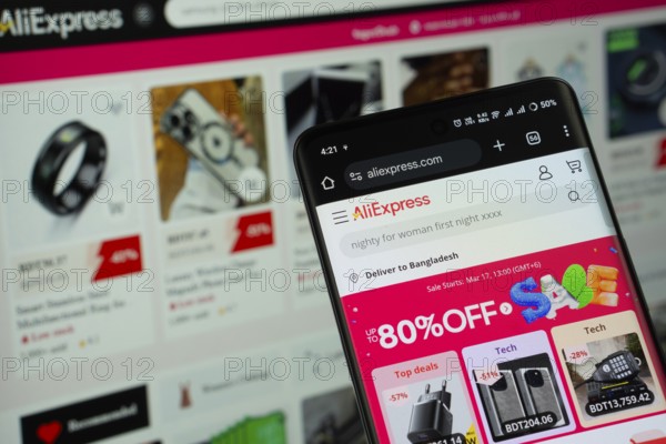 Dhaka, Bangladesh- 05 March 2025: AliExpress logo is displayed on a smartphone screen, with the