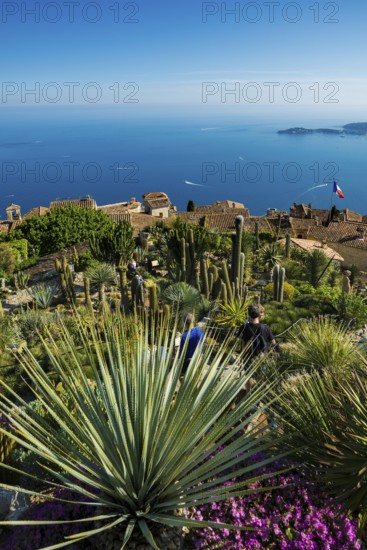 Picturesque mountain village overlooking the sea, Jardin Exotique, Èze, Cote d'Azur,