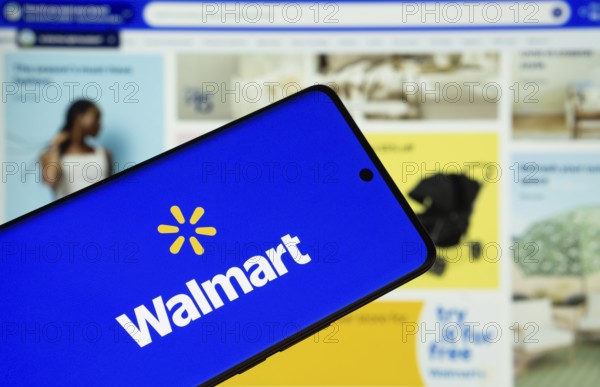 Dhaka, Bangladesh- 15 July 2025: Walmart logo is displayed on a smartphone screen, with the website