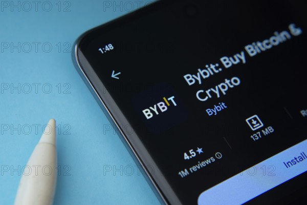 Dhaka, Bangladesh- 15 July 2025: Bybit app from Google Playstore is displayed on a smartphone