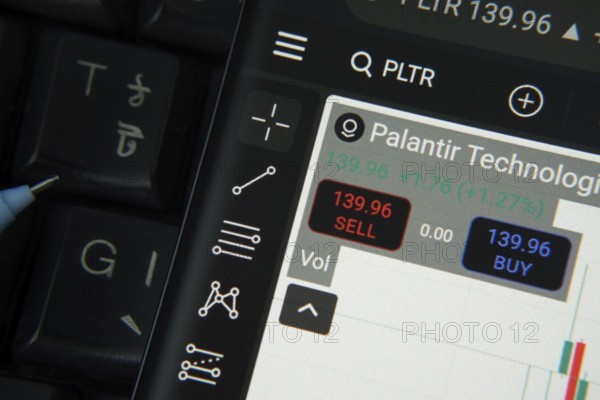 Dhaka, Bangladesh- 20 June 2025: palantir technologies stock trading details on smartphone over a