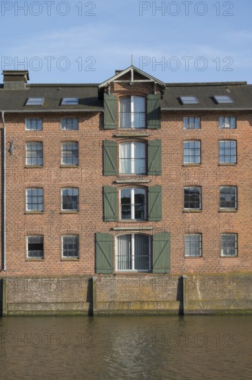 Warehouse building at the harbour, brick building, Husum, North Sea, North Frisia,