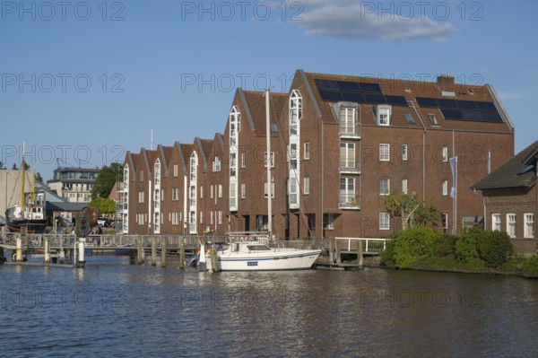 Gabled houses on the harbour, multi-family houses, Husum, North Sea, North Frisia,