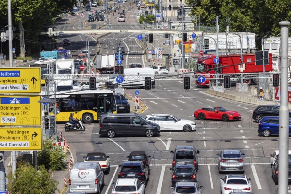 Roadworks traffic obstruction and congestion around the city centre Willy-Brandt-Straße in