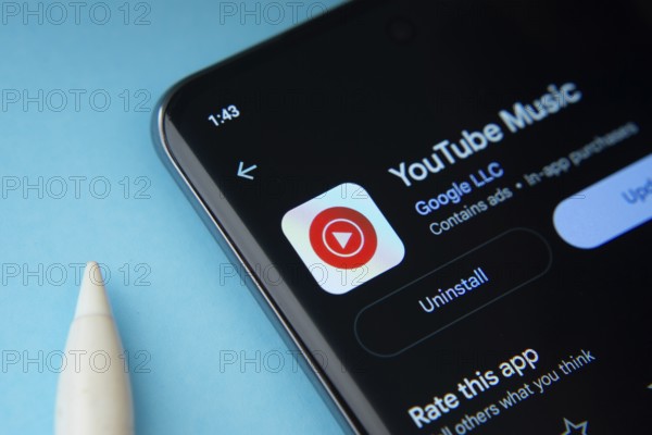 Dhaka, Bangladesh- 04 July 2025: The Youtube Music app from Google Playstore is displayed on a