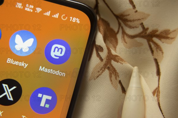 Dhaka, Bangladesh- 07 May 2025: Bluesky, Mastodon, X and Truth Social app icon is seen on