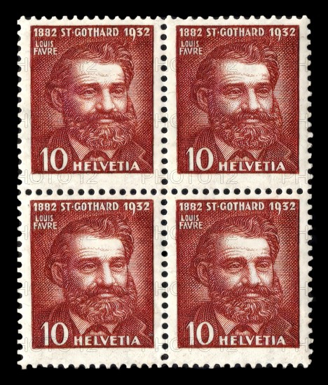 Stamp from Switzerland, Louis Favre, 1826 – 1879, Swiss businessman and engineer, primarily notable