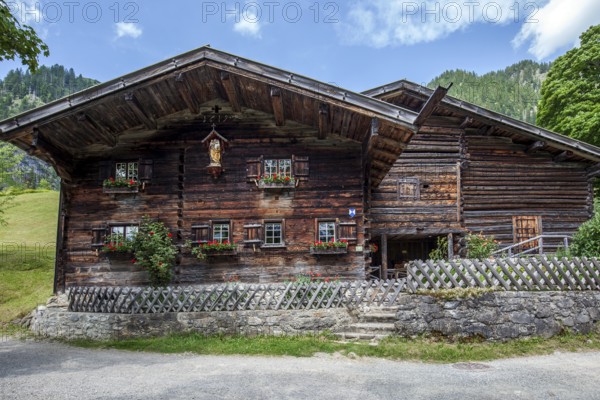 Old farmhouses in the historic mountain farming village of Gerstruben, Dietersbachtal, near