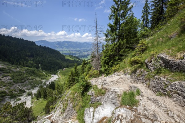 Hiking trail from the Gaißalpe to Unterer Gaißalpsee, at the back of the Illertal, near Oberstdorf,