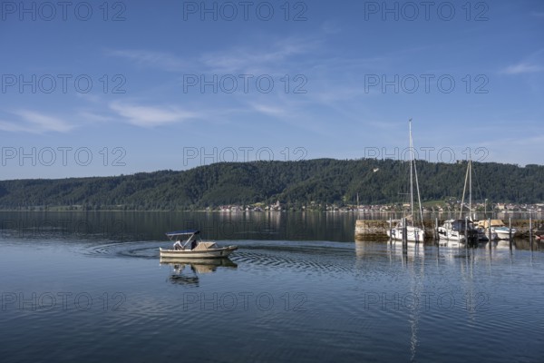 The harbour of Ludwigshafen, opposite the Lake Constance community of Bodman and the Bodanrück,