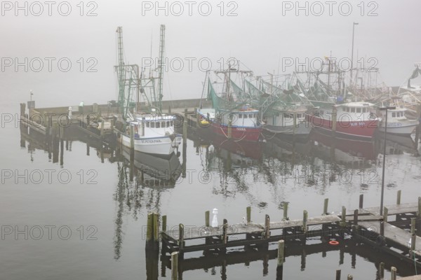 Commercial shrimp boats at the dock in the commercial area of the Biloxi Small Craft Harbor in