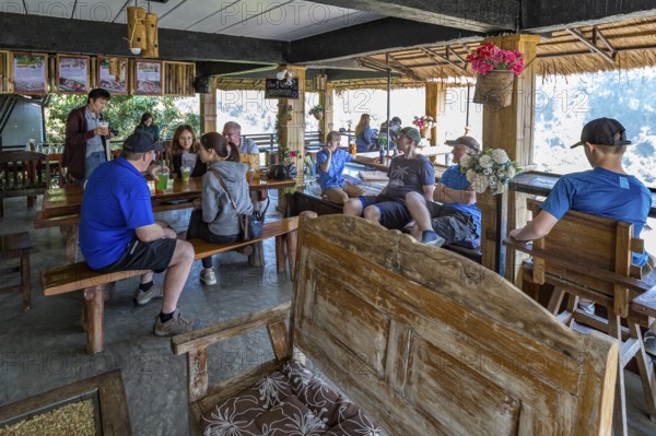 Stairs lead down to the Doi Phamee coffee shop and restaurant in Mae Sai district of Chiang Rai,