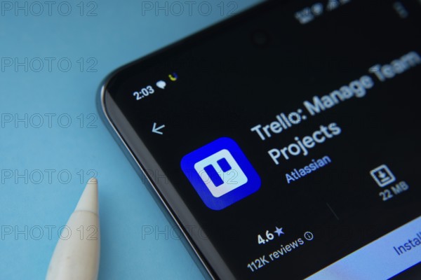 Dhaka, Bangladesh- 18 March 2025: The trello app from Google Playstore is displayed on a smartphone