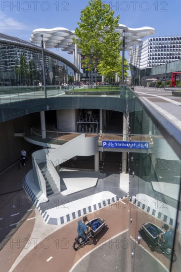 Entrance and exit to the central bicycle car park at Stationsplein, the largest bicycle car park in