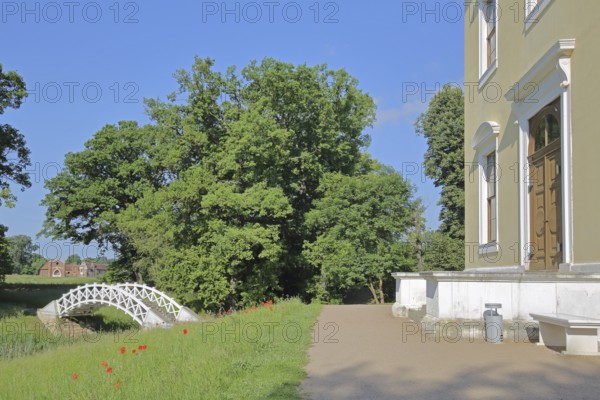 UNESCO Luisium, classicist palace with arched bridge, pond, idyll, Dessau-Wörlitz Garden Kingdom,