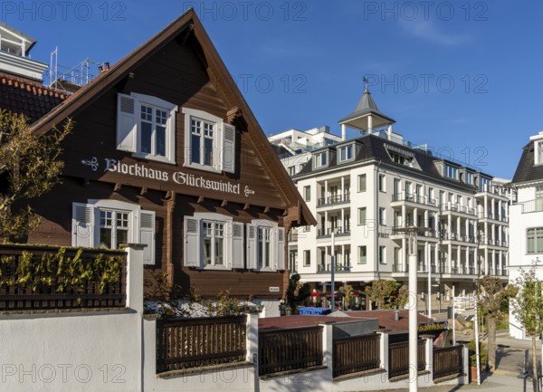 Old and new spa architecture on the main road to the beach promenade, Sellin, Rügen,