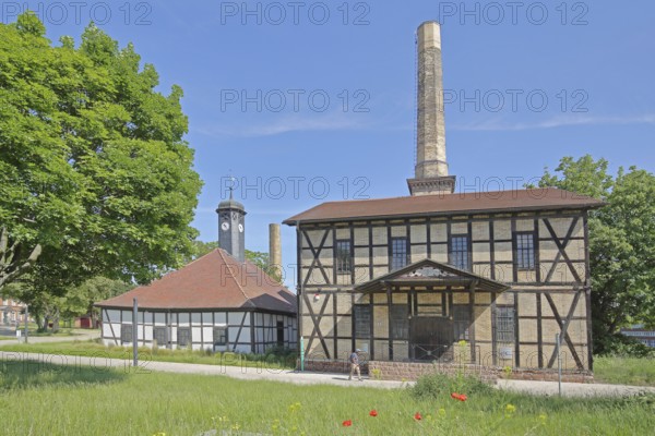 Halloren- und Salinemuseum, former salt works, factory and production for salt extraction, chimney,