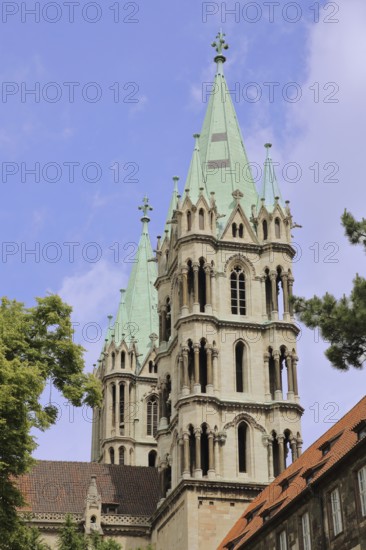 Late Romanesque UNESCO cathedral with twin towers, landmark, St Peter and Paul, cathedral, Saale,