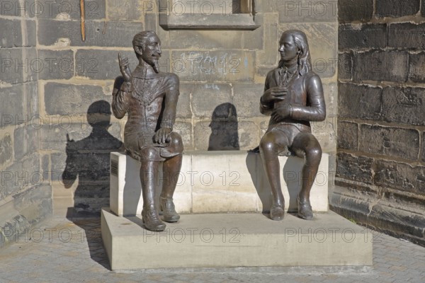 Sculpture Schütz-Novalis Bench by Steffen Ahrens and Grit Berkner 2022, composer Heinrich Schütz,